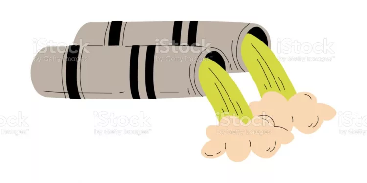 Toxic Waste Flowing from Pipes, Ecological Problem, Environmental Pollution By Chemicals and Industry Waste Vector Illustration on White Background.